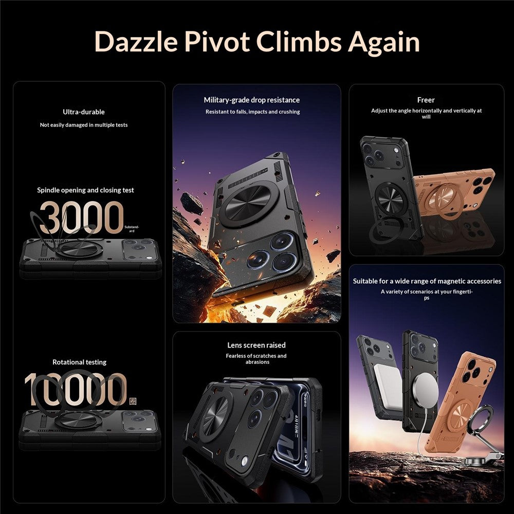 For iPhone 17 Pro Magnetic Case 360° Rotating Ring Kickstand TPU Phone Cover