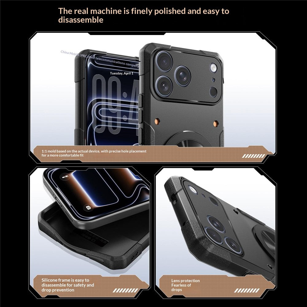 For iPhone 17 Pro Max Magnetic Case 360° Rotating Ring Kickstand TPU Phone Cover