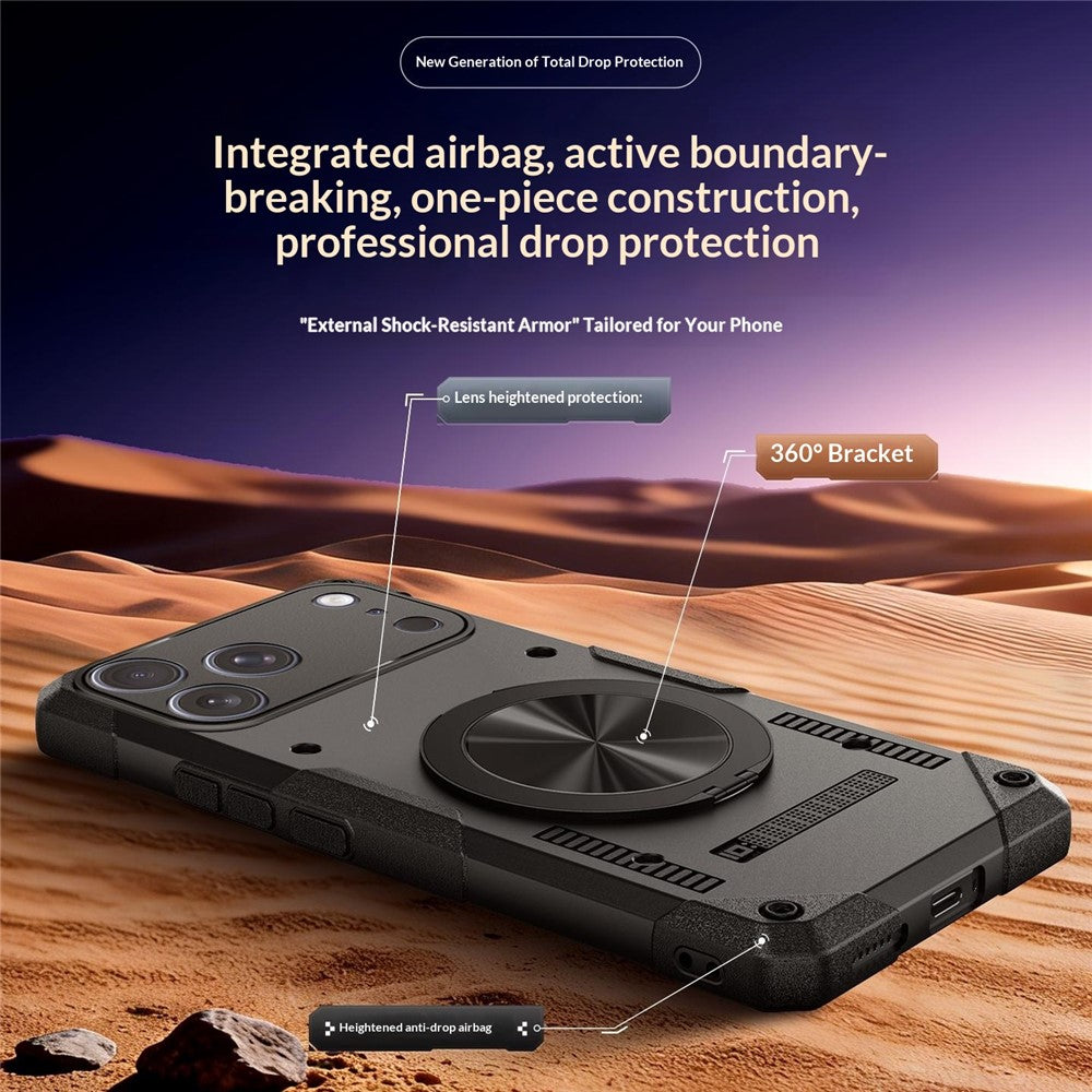For iPhone 17 Pro Max Magnetic Case 360° Rotating Ring Kickstand TPU Phone Cover