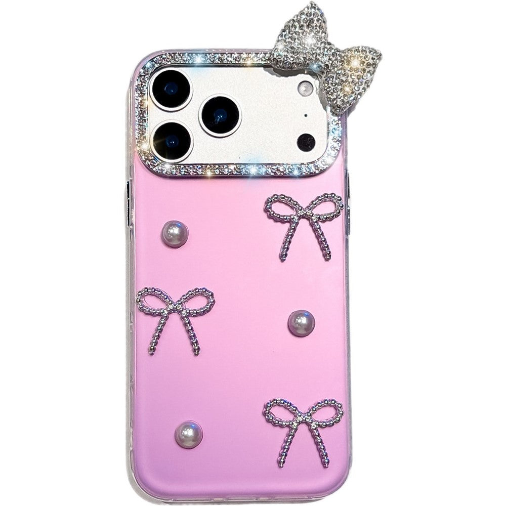iPhone 18/17 Pro Pearl Bow Case with Rhinestone Camera Ring