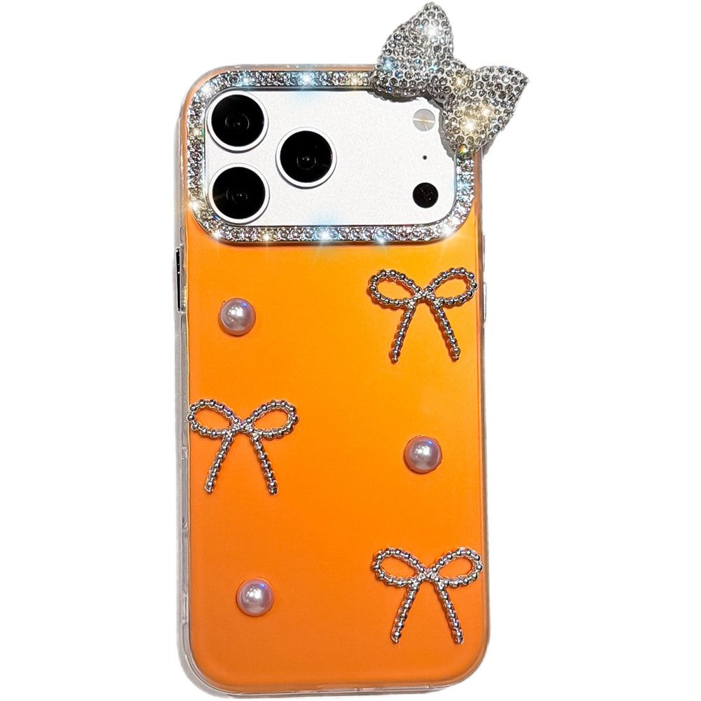 iPhone 18/17 Pro Pearl Bow Case with Rhinestone Camera Ring
