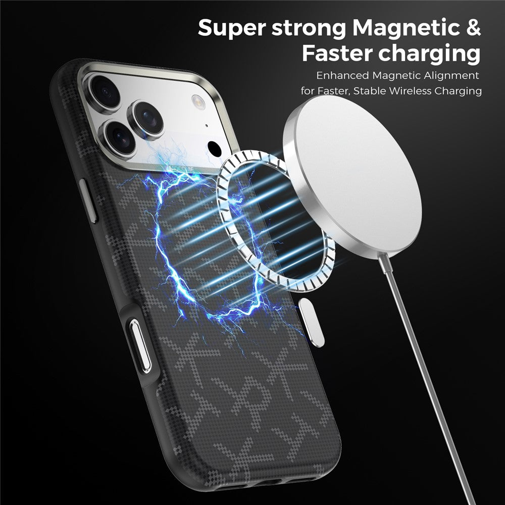 For iPhone 17 Pro Max Magnetic Case Aramid Fiber Texture Leather + PC + TPU Shockproof Phone Cover