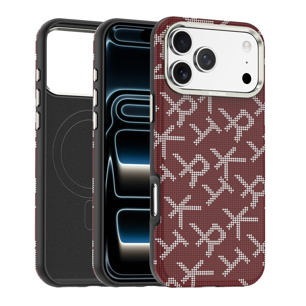 For iPhone 17 Pro Max Magnetic Case Aramid Fiber Texture Leather + PC + TPU Shockproof Phone Cover