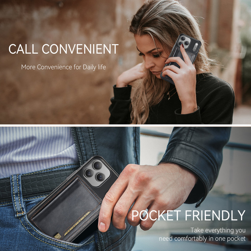 AUTSPACE for iPhone 17 Pro Case  A13 Vintage Leather Back Cover with Magnetic Detachable Card Bag