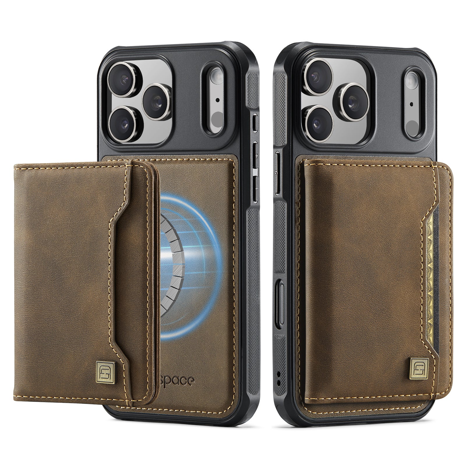 AUTSPACE for iPhone 17 Pro Case  A13 Vintage Leather Back Cover with Magnetic Detachable Card Bag