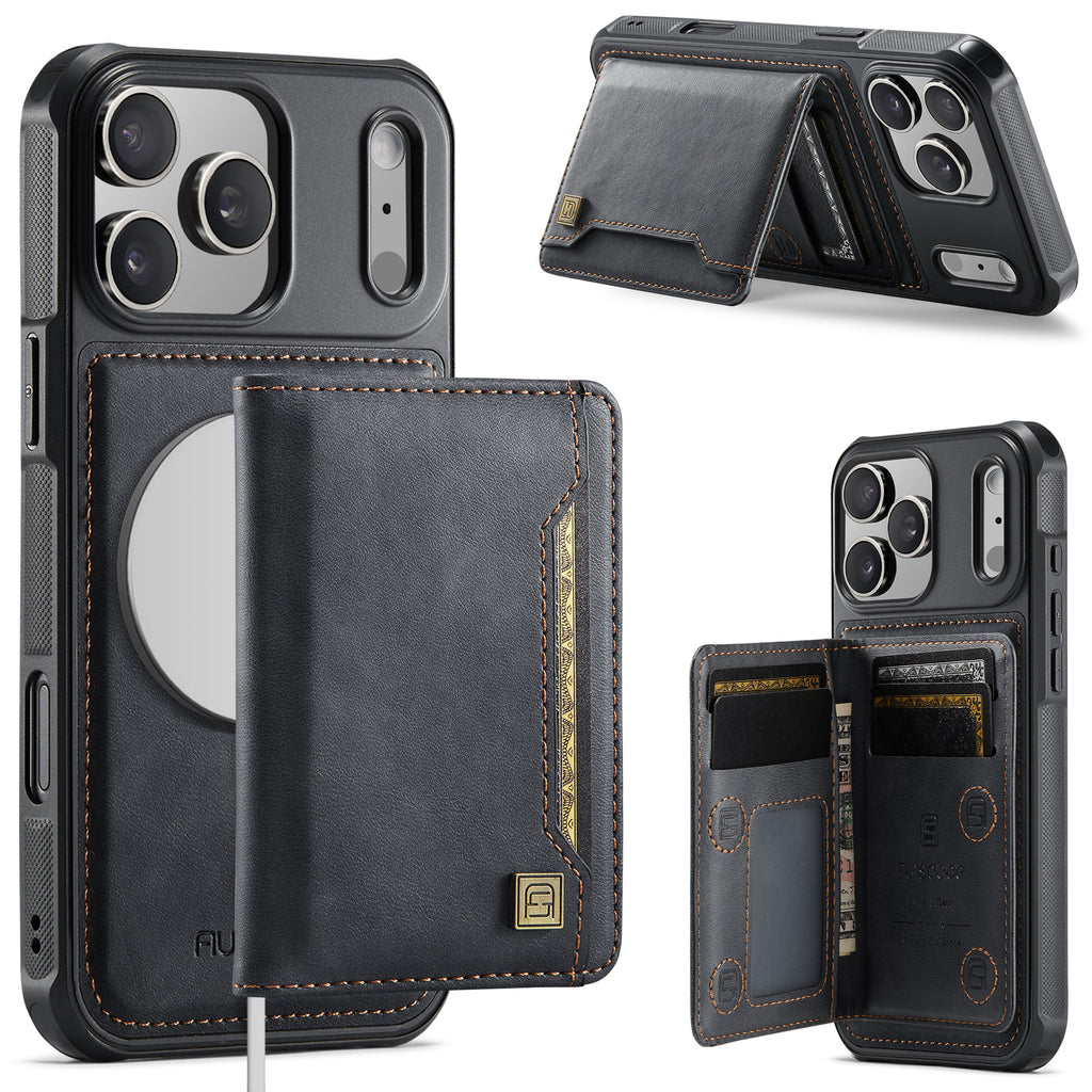 AUTSPACE for iPhone 17 Pro Max Case  A13 Vintage Leather Back Cover with Magnetic Detachable Card Bag