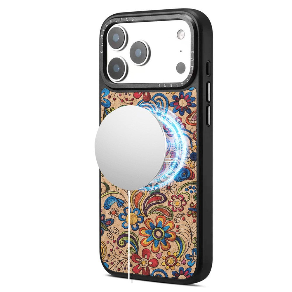 DENIOR A28 for iPhone 17 Pro Magnetic Case Floral Embroidery Leather + PC + TPU Phone Cover