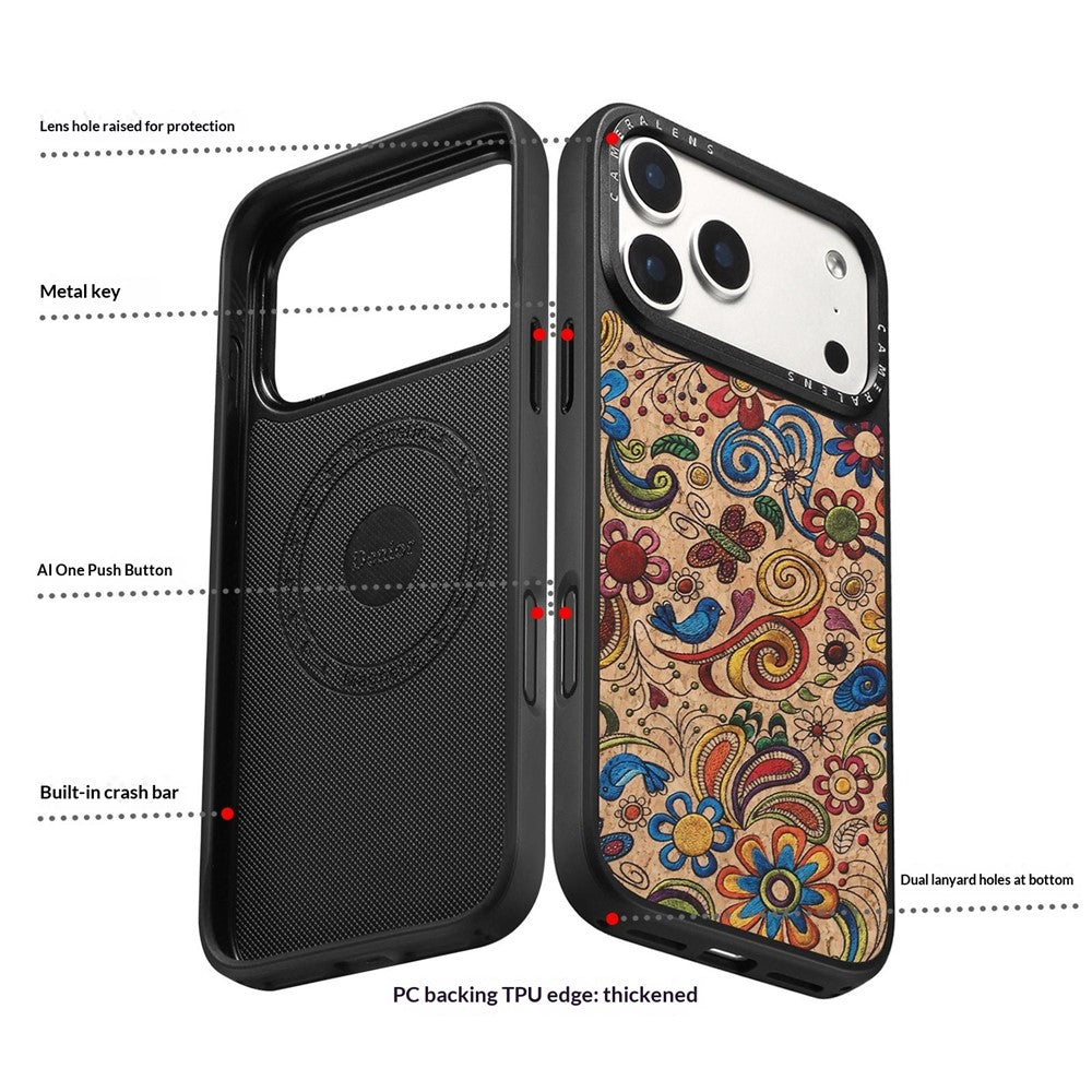 DENIOR A28 for iPhone 17 Pro Max Magnetic Case Floral Embroidery Leather + PC + TPU Phone Cover