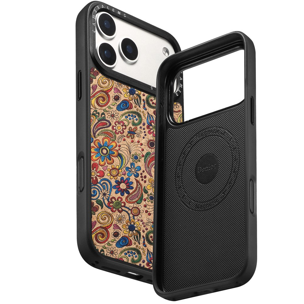 DENIOR A28 for iPhone 17 Pro Max Magnetic Case Floral Embroidery Leather + PC + TPU Phone Cover