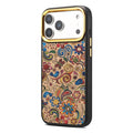 DENIOR A28+1 For iPhone 17 Pro Magnetic Case with Golden Lens Frame Floral Embroidery Leather Back Phone Cover