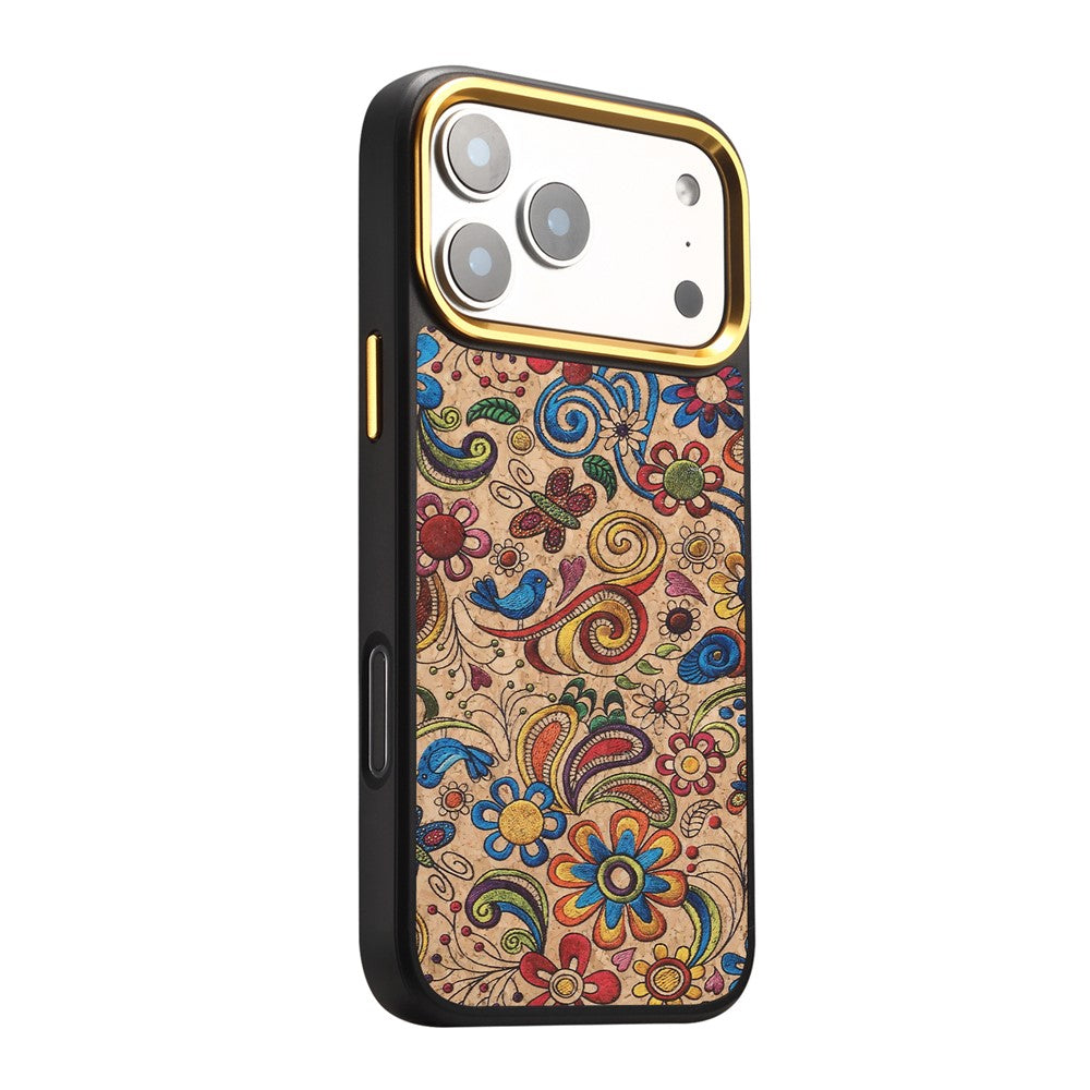 DENIOR A28+1 For iPhone 17 Pro Magnetic Case with Golden Lens Frame Floral Embroidery Leather Back Phone Cover