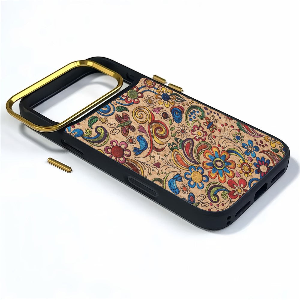 DENIOR A28+1 For iPhone 17 Pro Max Magnetic Case with Golden Lens Frame Floral Embroidery Leather Back Phone Cover