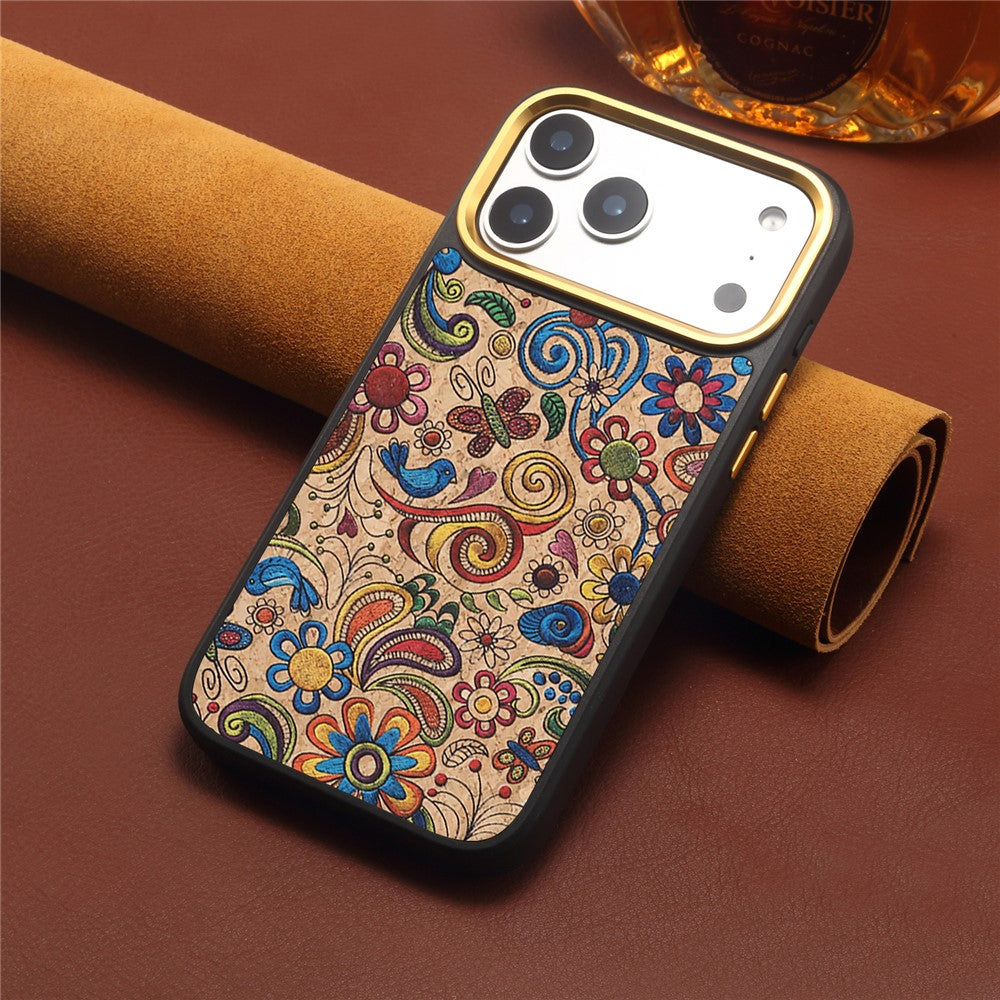 DENIOR A28+1 For iPhone 17 Pro Max Magnetic Case with Golden Lens Frame Floral Embroidery Leather Back Phone Cover