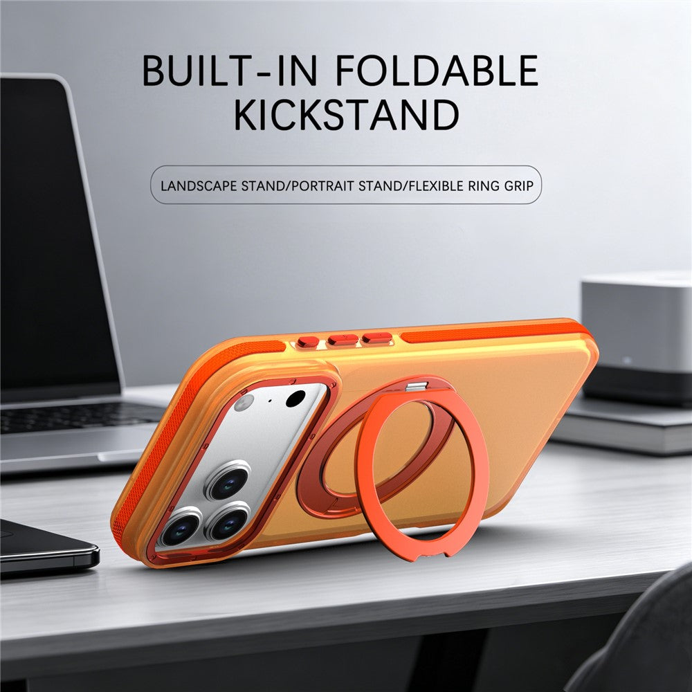 For iPhone 18 Pro / 17 Pro Case Rotating Kickstand Contrasting Color Design PC + TPU Phone Cover