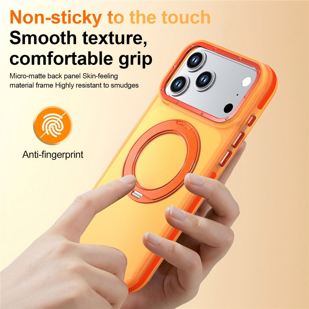 For iPhone 18 Pro / 17 Pro Case Rotating Kickstand Contrasting Color Design PC + TPU Phone Cover