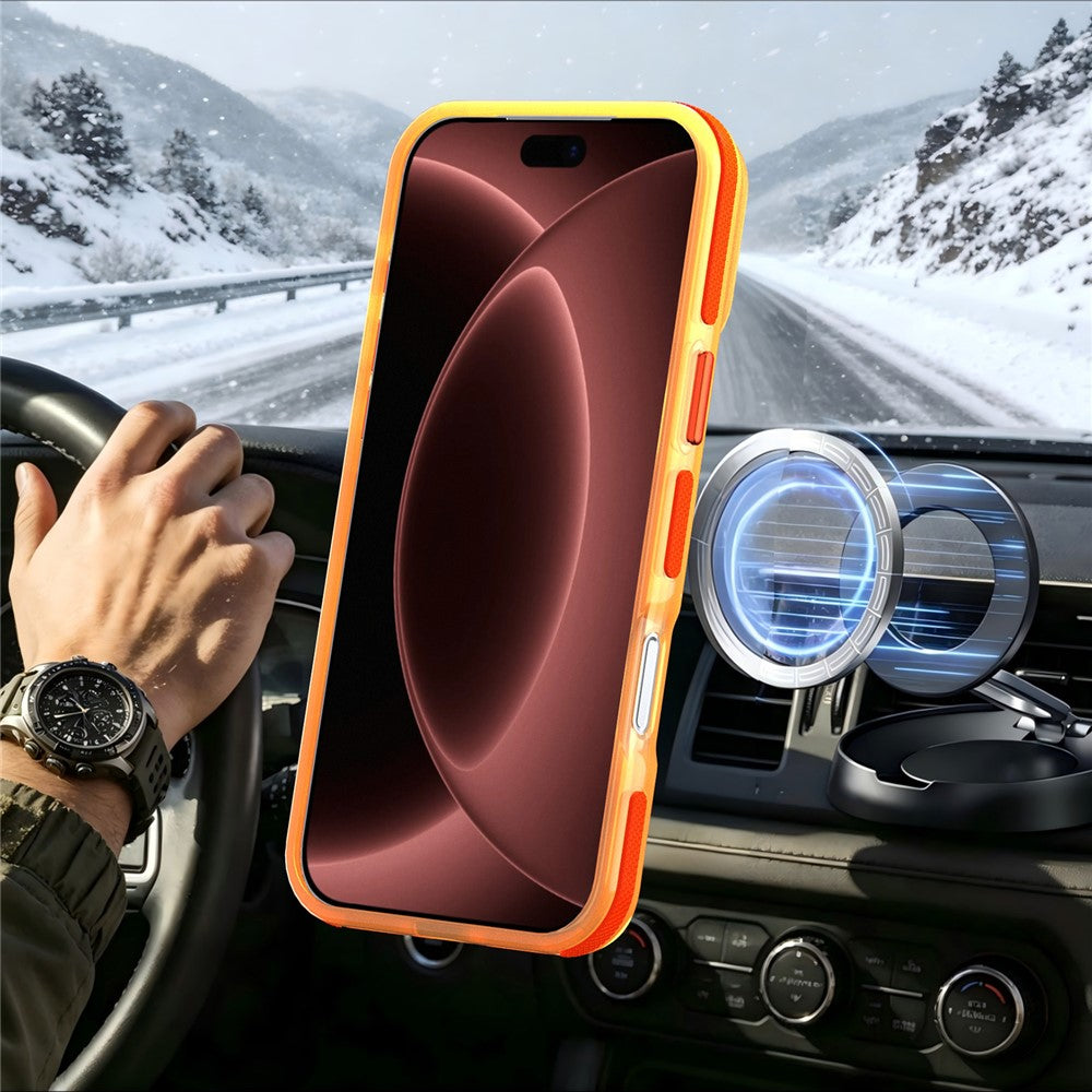 For iPhone 18 Pro / 17 Pro Case Rotating Kickstand Contrasting Color Design PC + TPU Phone Cover