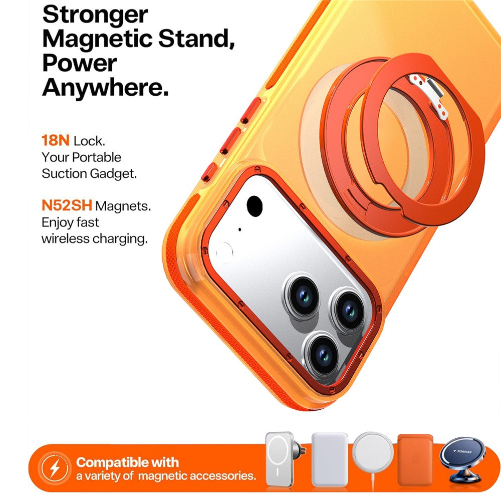 For iPhone 18 Pro Max / 17 Pro Max Case Rotating Kickstand Contrasting Color Design PC + TPU Phone Cover