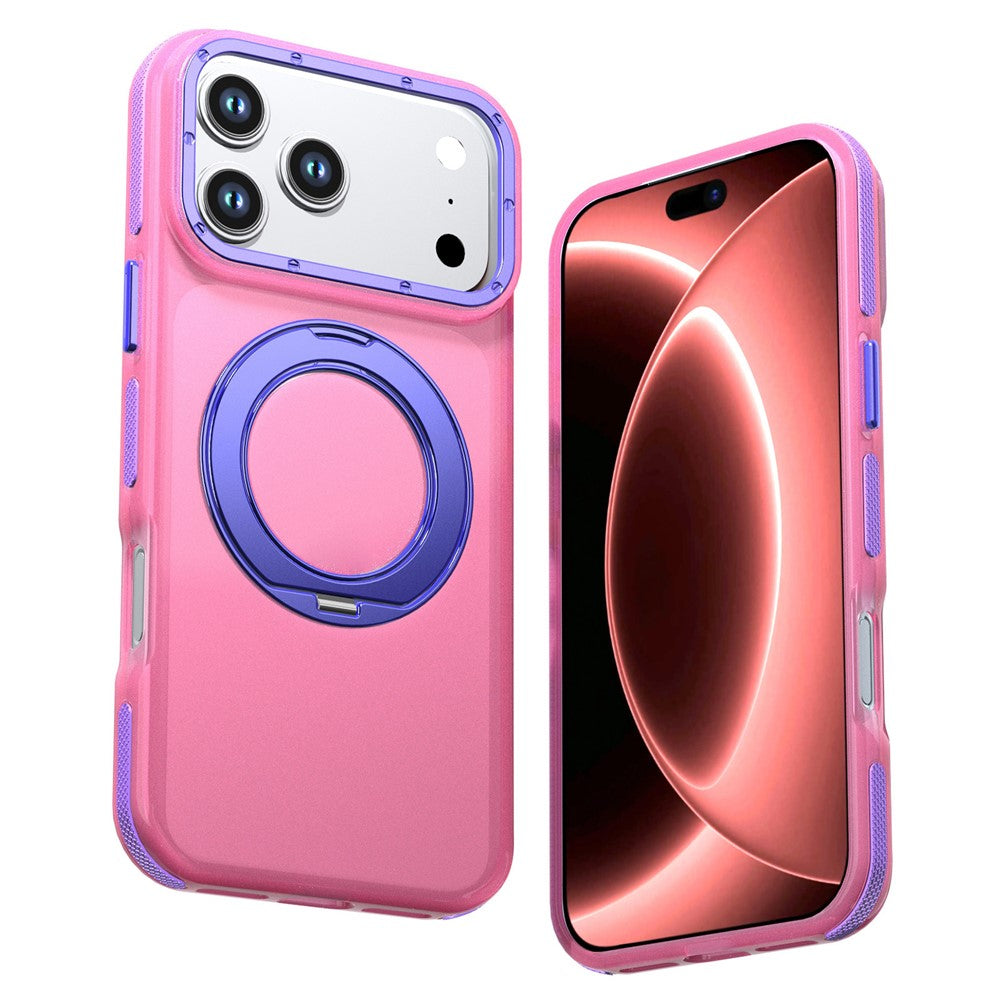 For iPhone 18 Pro Max / 17 Pro Max Case Rotating Kickstand Contrasting Color Design PC + TPU Phone Cover