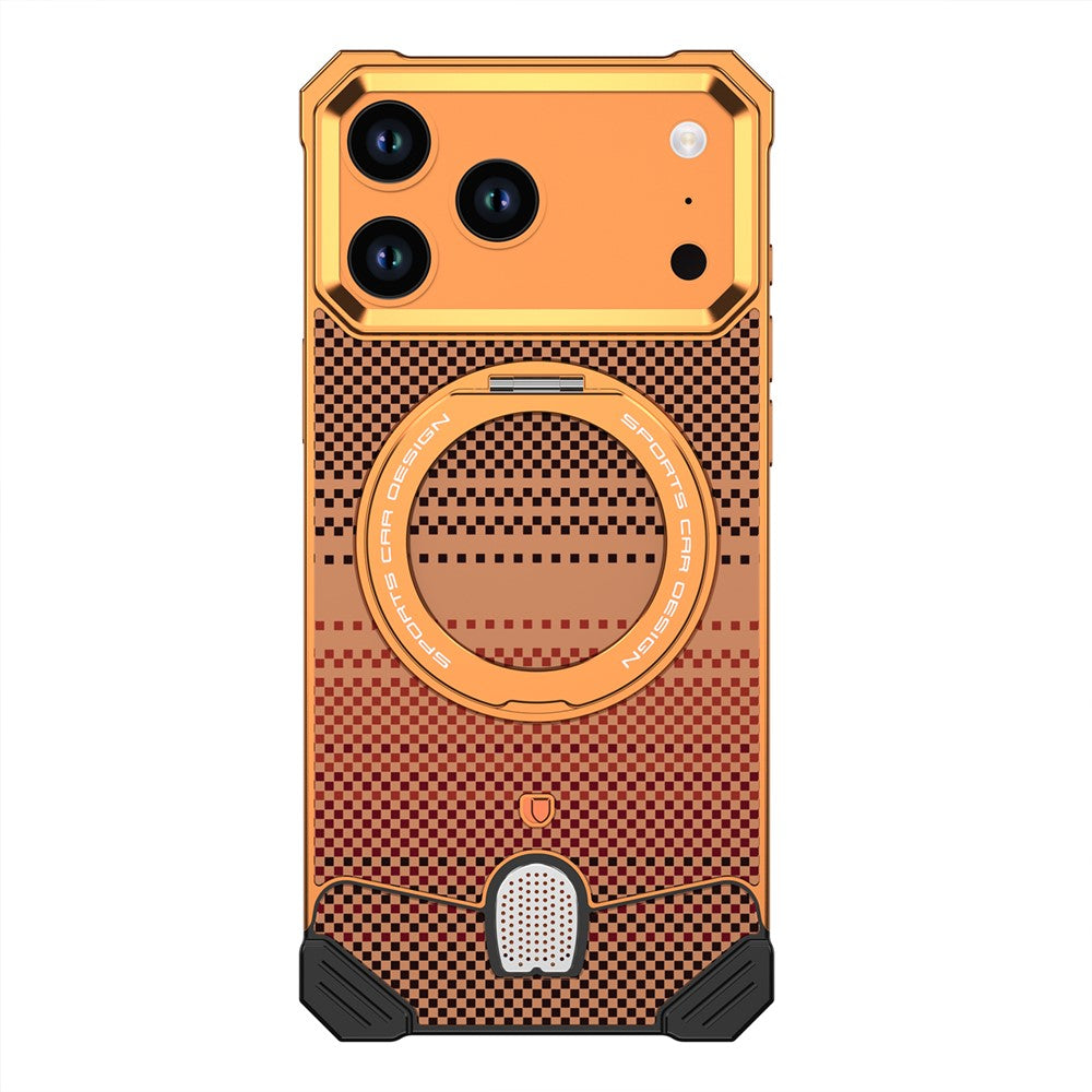 For iPhone 17 Pro Case Magnetic Rotating Kickstand Gradient Aramid Fiber Frameless Phone Cover