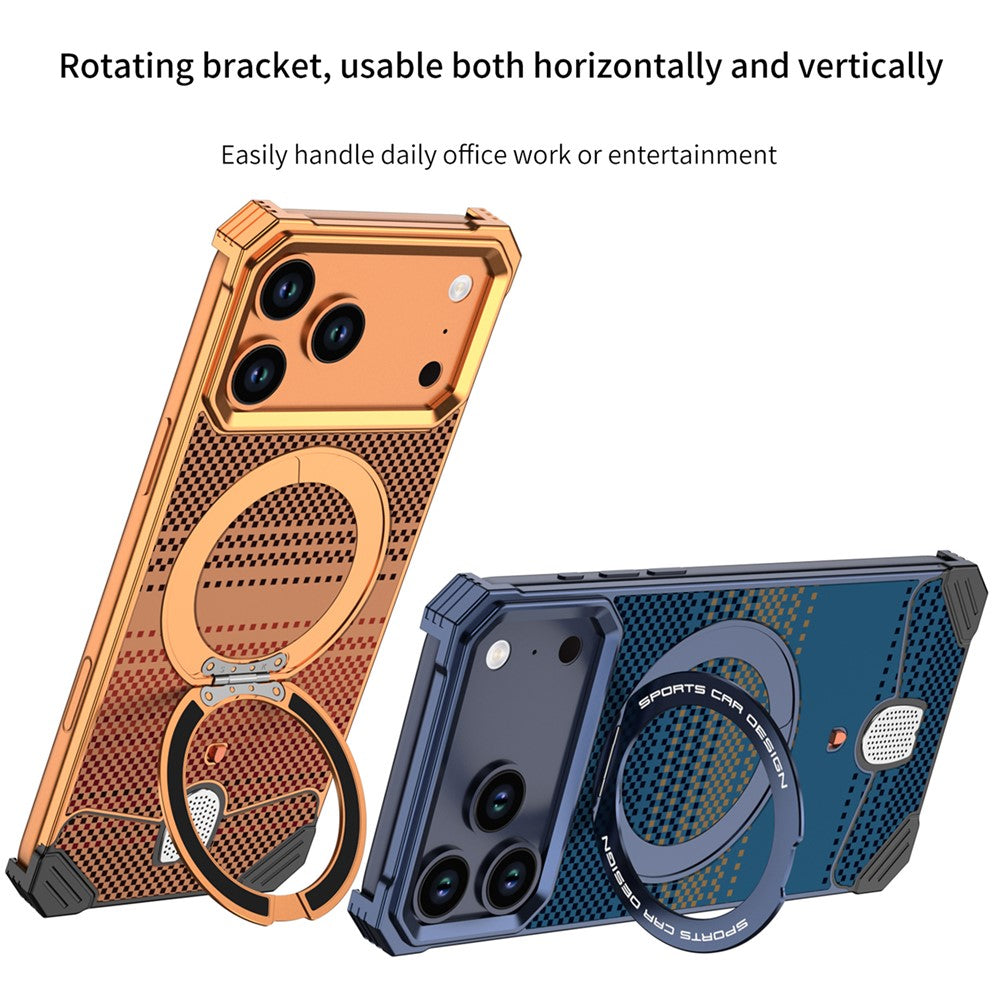 For iPhone 17 Pro Case Magnetic Rotating Kickstand Gradient Aramid Fiber Frameless Phone Cover