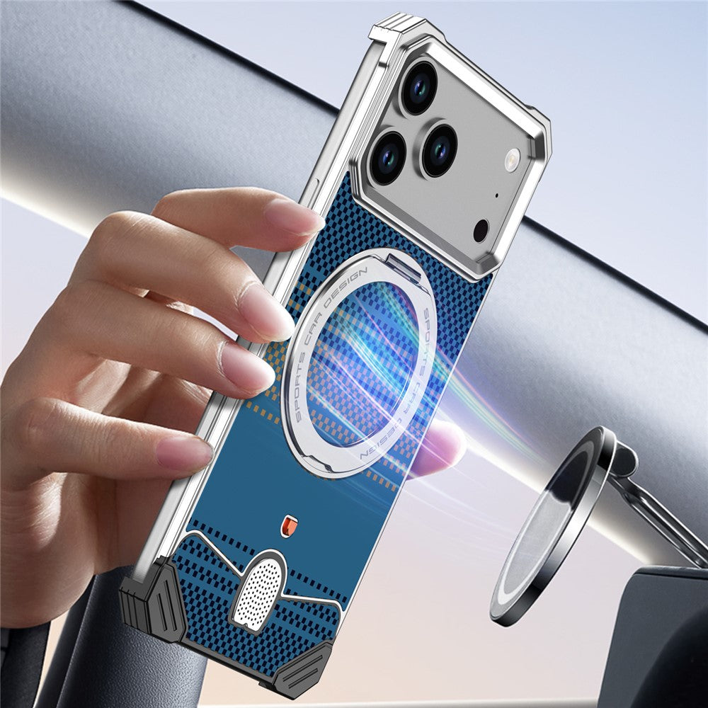 For iPhone 17 Pro Case Magnetic Rotating Kickstand Gradient Aramid Fiber Frameless Phone Cover