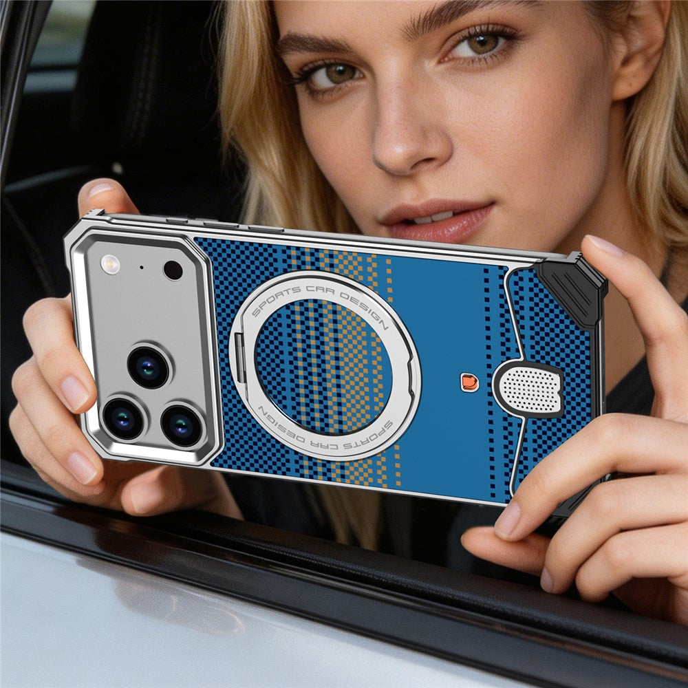 For iPhone 17 Pro Case Magnetic Rotating Kickstand Gradient Aramid Fiber Frameless Phone Cover