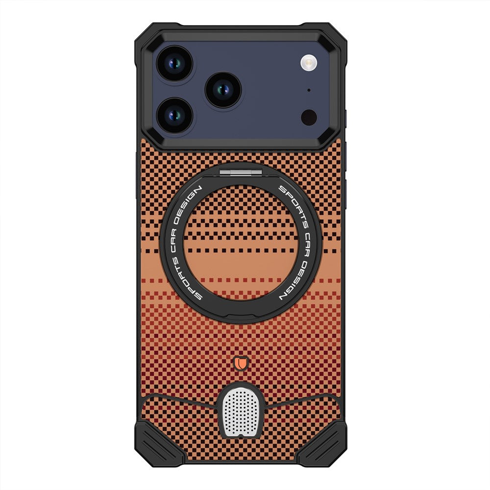 For iPhone 17 Pro Case Magnetic Rotating Kickstand Gradient Aramid Fiber Frameless Phone Cover