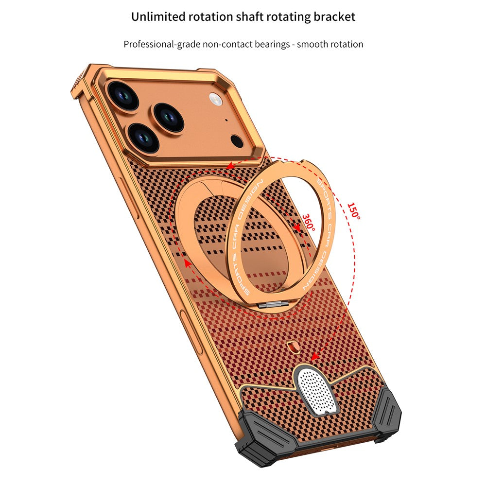 For iPhone 17 Pro Max Case Magnetic Rotating Kickstand Gradient Aramid Fiber Frameless Phone Cover