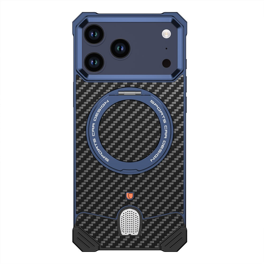 For iPhone 17 Pro Aramid Fiber Case Magnetic Rotating Kickstand Carbon Fiber Texture Frameless Phone Cover