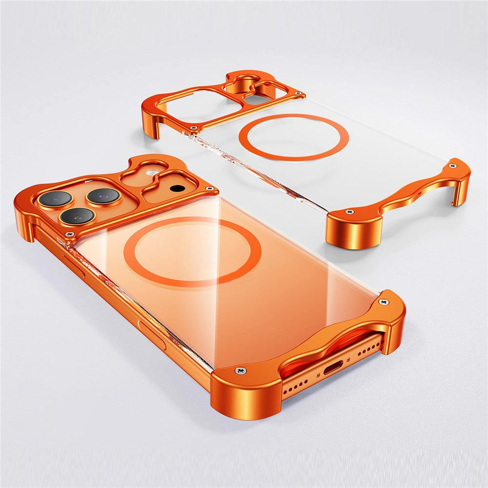 For iPhone 17 Pro Magnetic Case Aluminum Alloy + PC Clear Transparent Frameless Phone Cover
