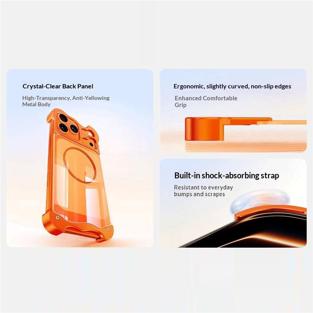 For iPhone 17 Pro Magnetic Case Aluminum Alloy + PC Clear Transparent Frameless Phone Cover