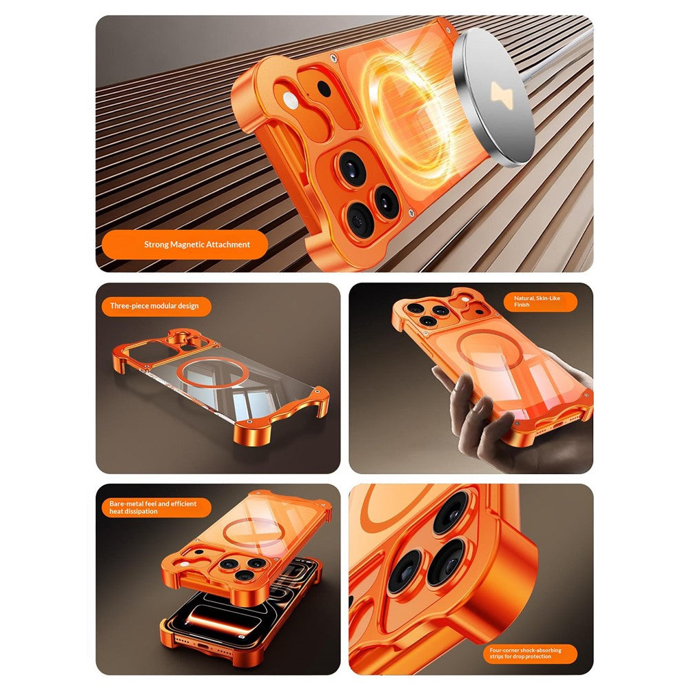 For iPhone 17 Pro Magnetic Case Aluminum Alloy + PC Clear Transparent Frameless Phone Cover