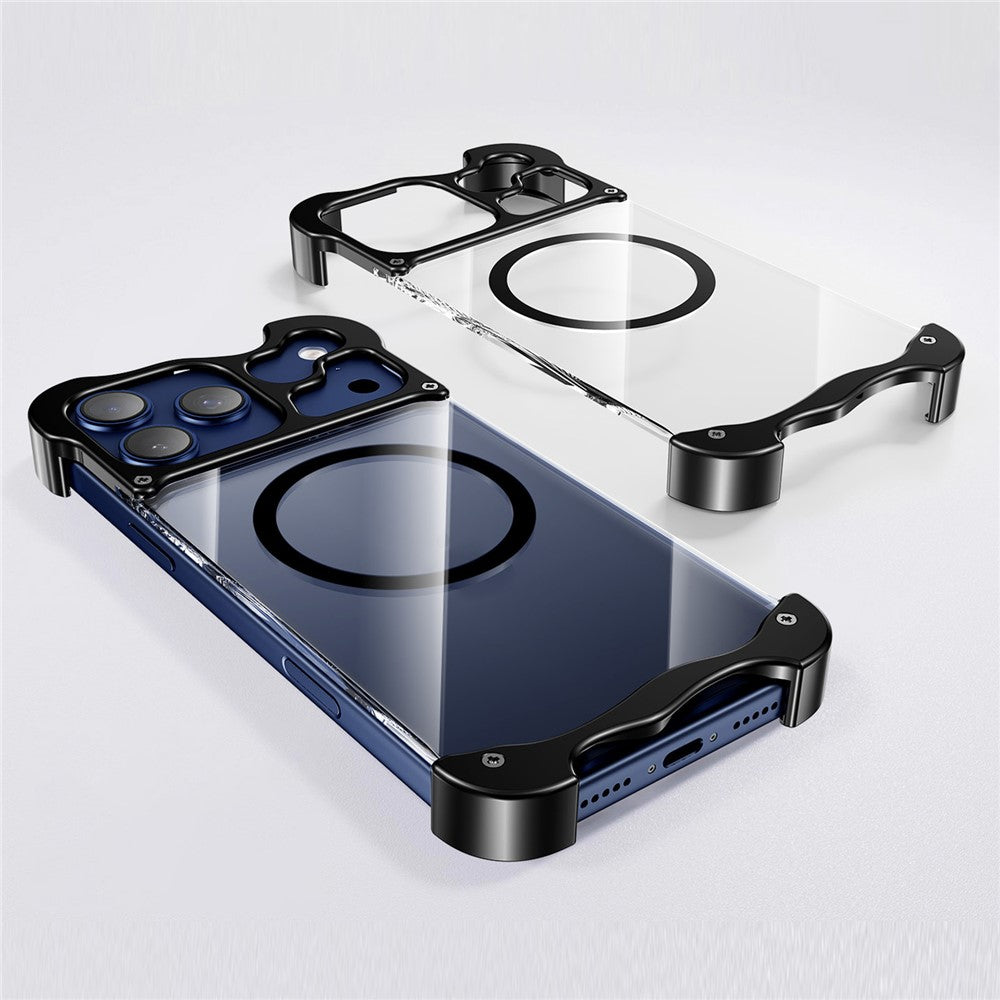 For iPhone 17 Pro Magnetic Case Aluminum Alloy + PC Clear Transparent Frameless Phone Cover