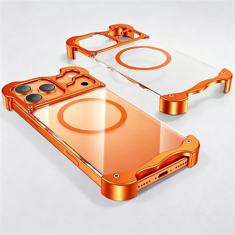 For iPhone 17 Pro Max Magnetic Case Aluminum Alloy + PC Clear Transparent Frameless Phone Cover