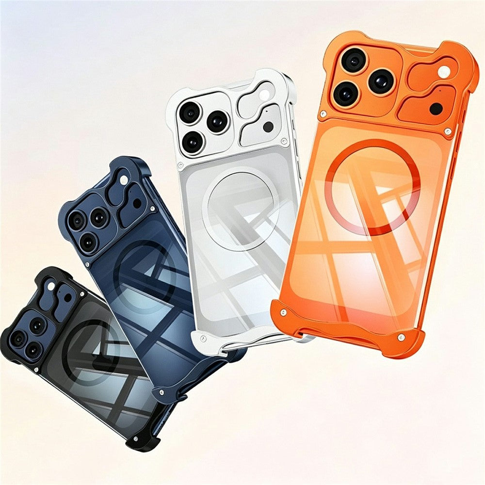 For iPhone 17 Pro Max Magnetic Case Aluminum Alloy + PC Clear Transparent Frameless Phone Cover