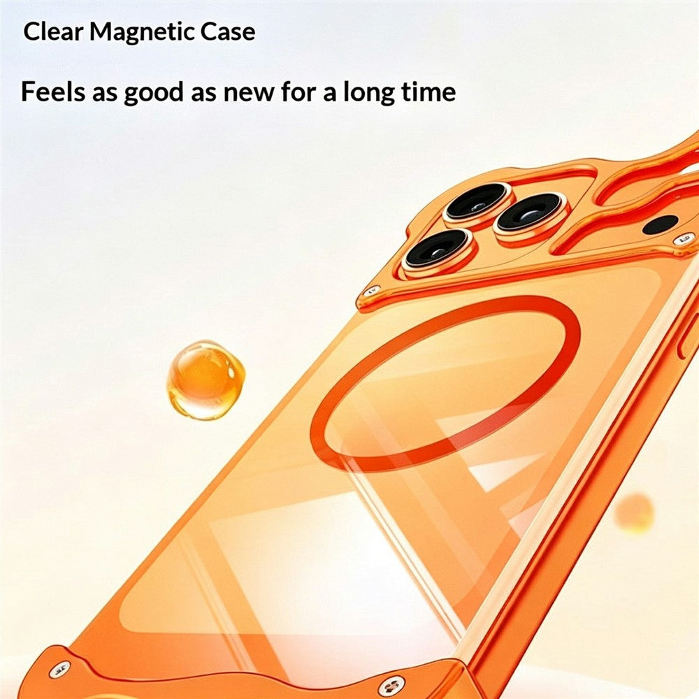 For iPhone 17 Pro Max Magnetic Case Aluminum Alloy + PC Clear Transparent Frameless Phone Cover