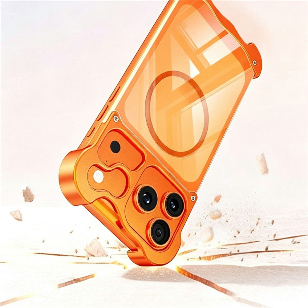 For iPhone 17 Pro Max Magnetic Case Aluminum Alloy + PC Clear Transparent Frameless Phone Cover