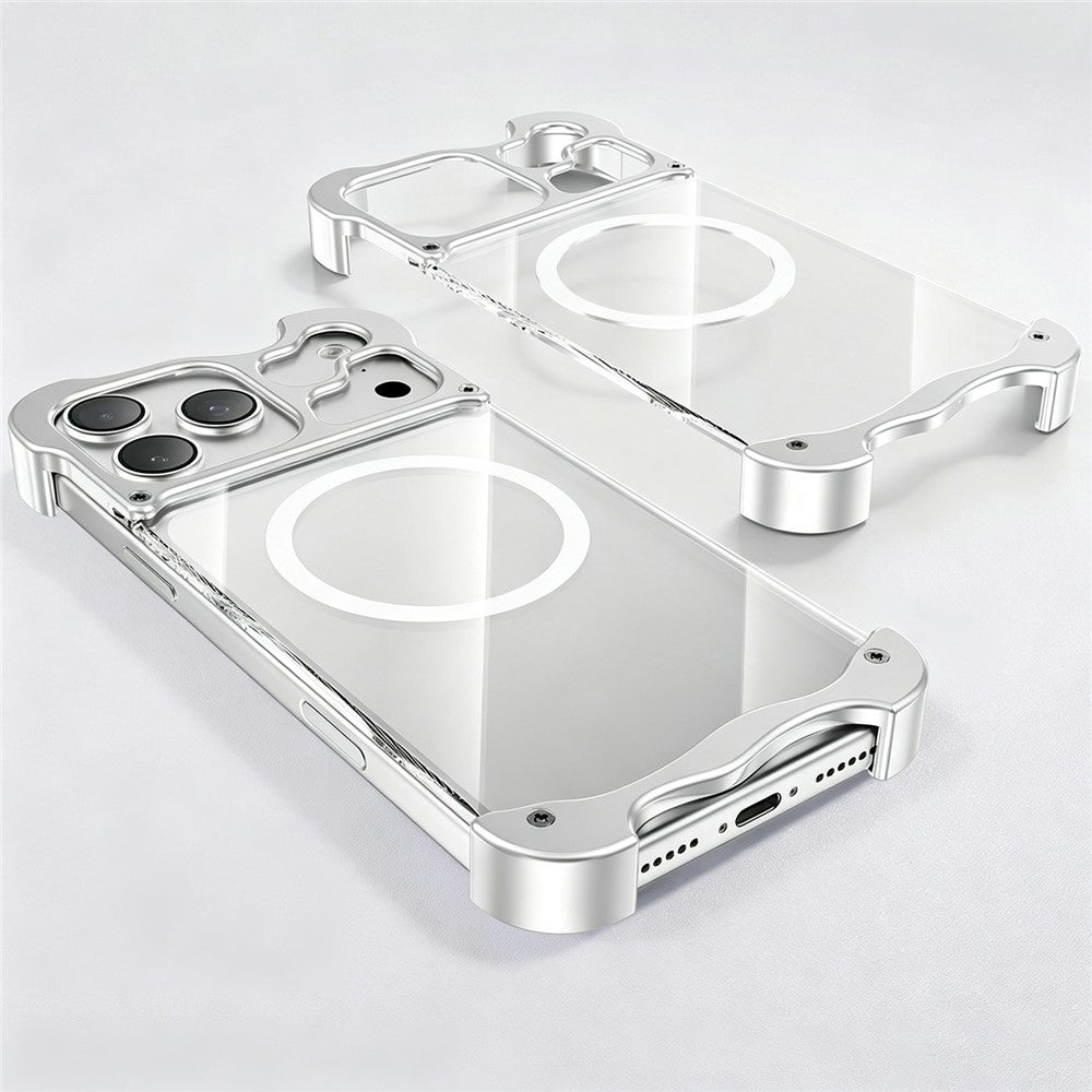 For iPhone 17 Pro Max Magnetic Case Aluminum Alloy + PC Clear Transparent Frameless Phone Cover