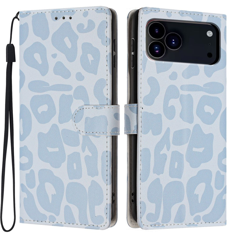 For iPhone 17 Pro Case Leopard Print Wallet Stand Flip Leather Phone Cover with Wrist Strap