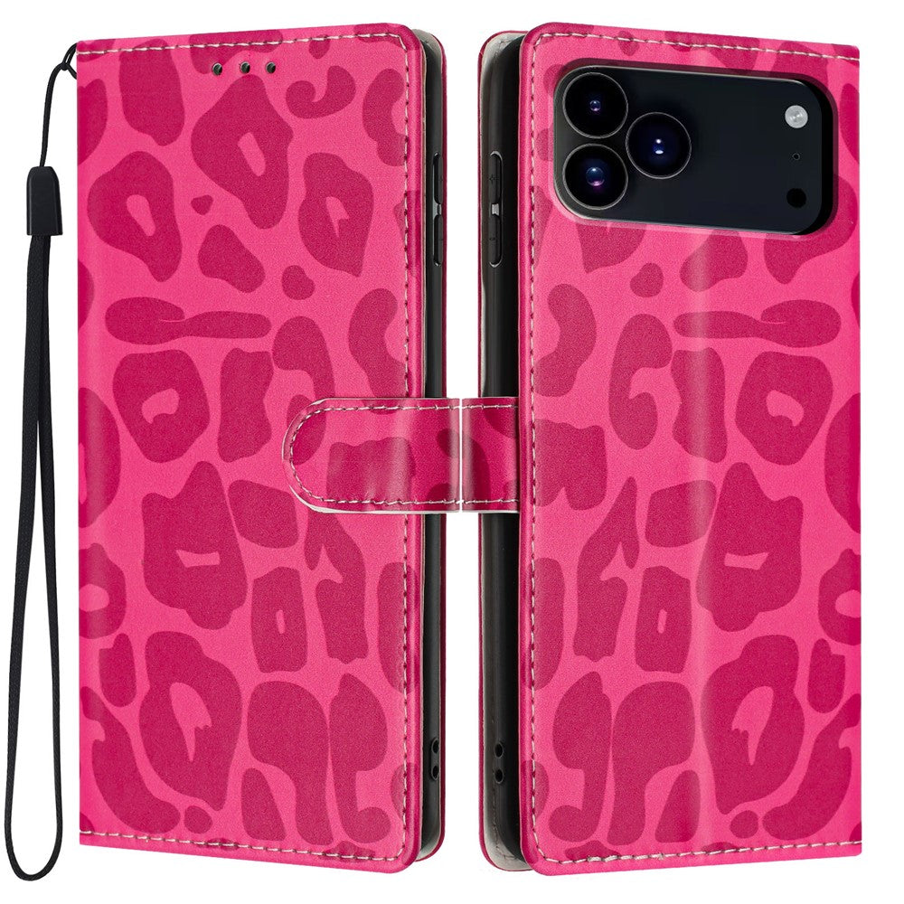 iPhone 17 Pro Leopard Print Wallet Flip Case with Wrist Strap