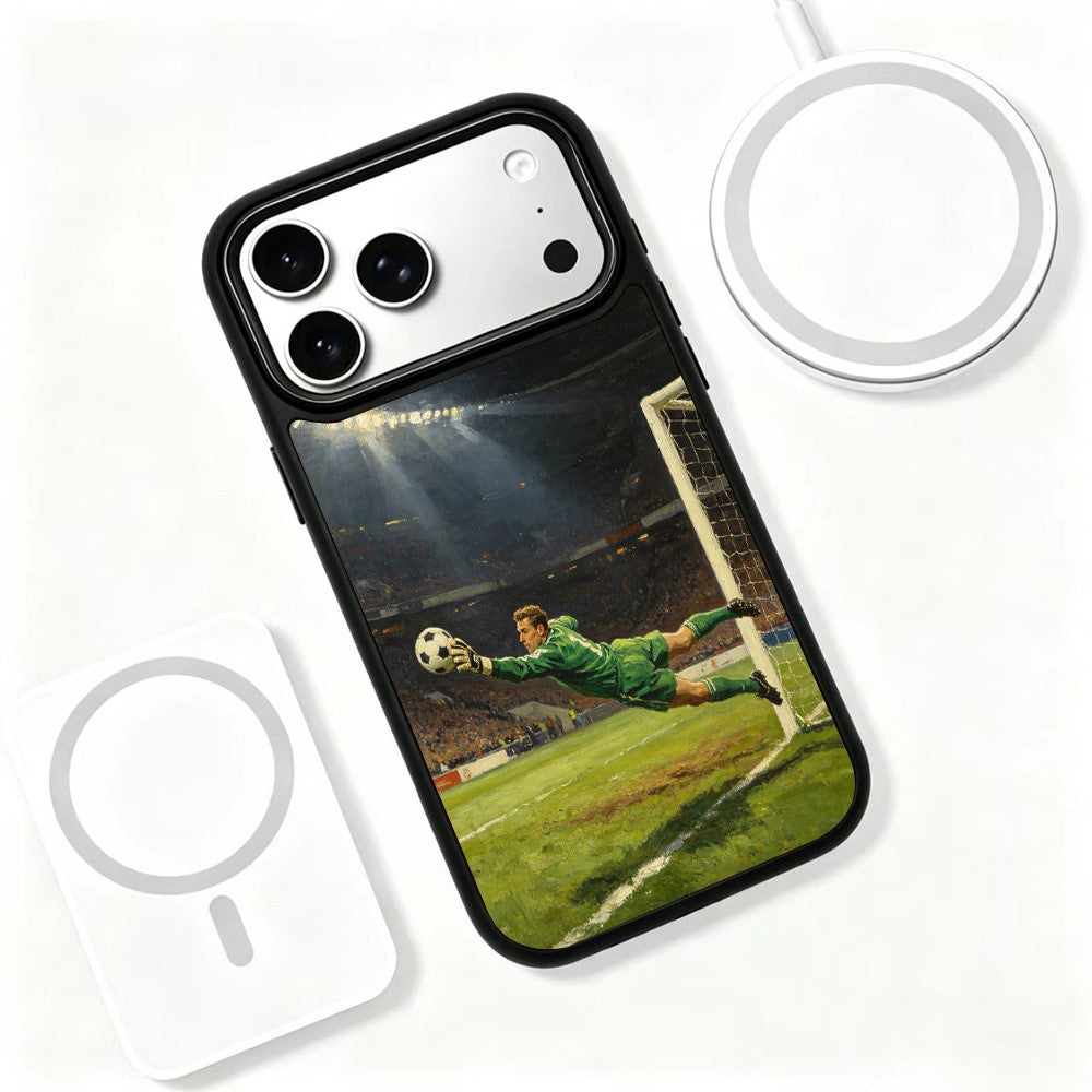 For iPhone 17 Pro Magnetic Case Football Pattern UV Printing PC + Silicone Phone Cover