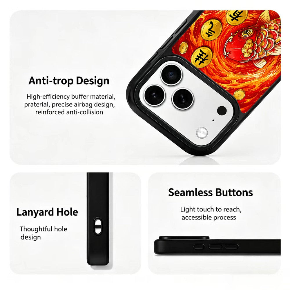 For iPhone 17 Pro Max Magnetic Case Five Elements Fire Art Series UV Printing PC + Silicone Phone Cover