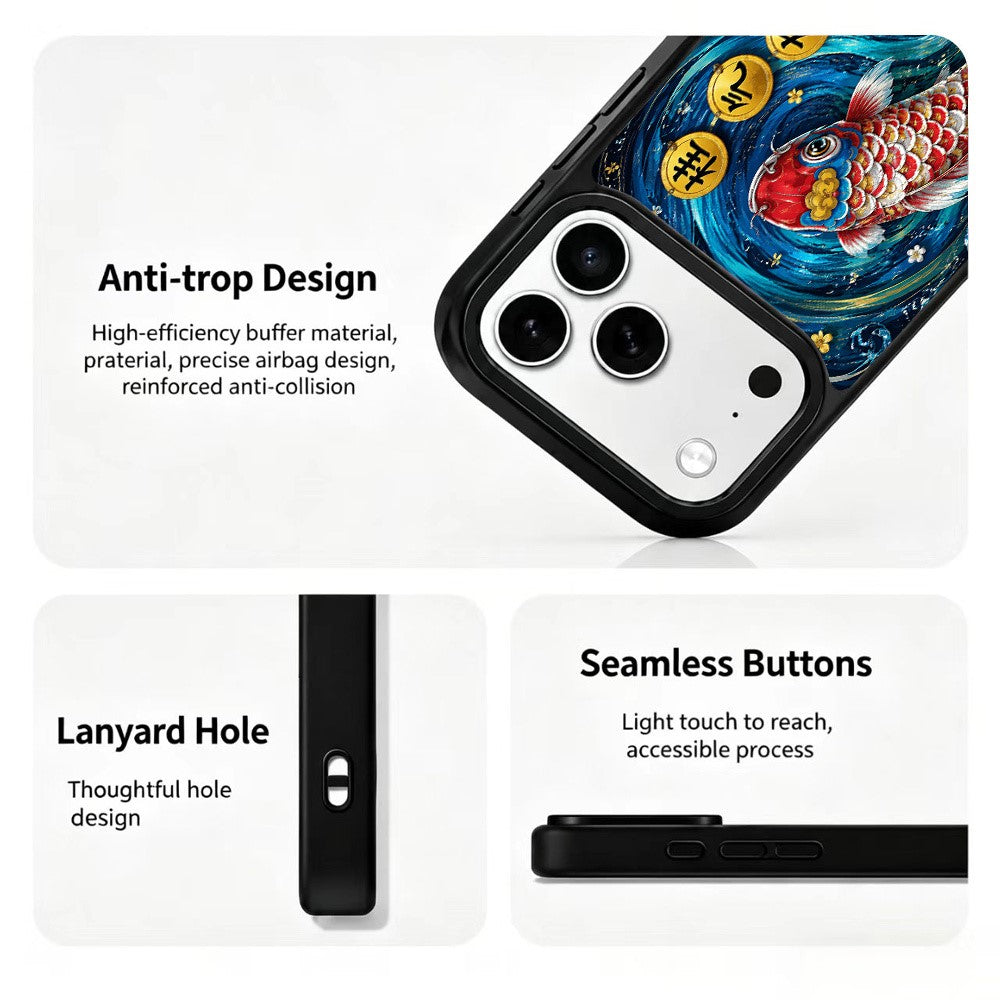 For iPhone 17 Pro Magnetic Case Five Elements Water Art Series UV Printing PC + Silicone Phone Cover