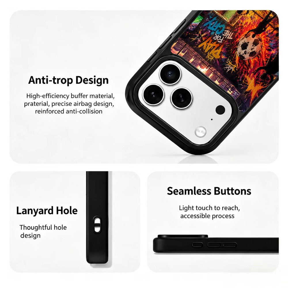 For iPhone 17 Pro Max Magnetic Case Football Fever Series UV Print PC + Silicone Phone Cover