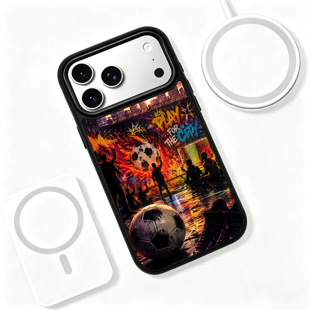 For iPhone 17 Pro Magnetic Case Football Fever Series UV Print PC + Silicone Phone Cover