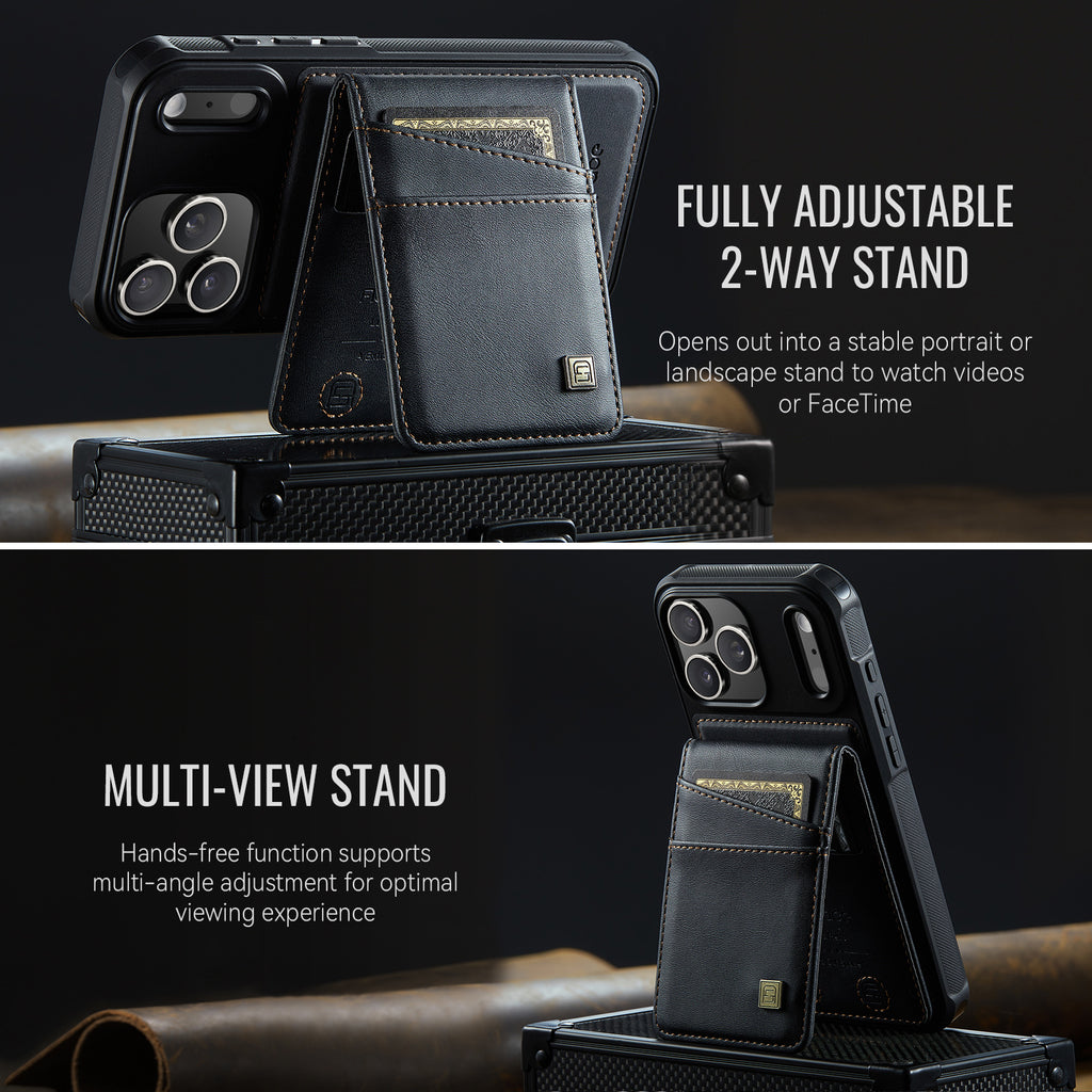 AUTSPACE for iPhone 17 Pro Case  A12 Leather Back Cover with Magnetic Detachable Card Bag Kickstand