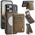 AUTSPACE for iPhone 17 Pro Case  A12 Leather Back Cover with Magnetic Detachable Card Bag Kickstand