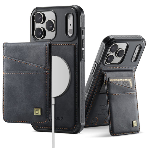 AUTSPACE A12 iPhone 17 Pro Max Leather Case with Detachable Card Bag & Kickstand