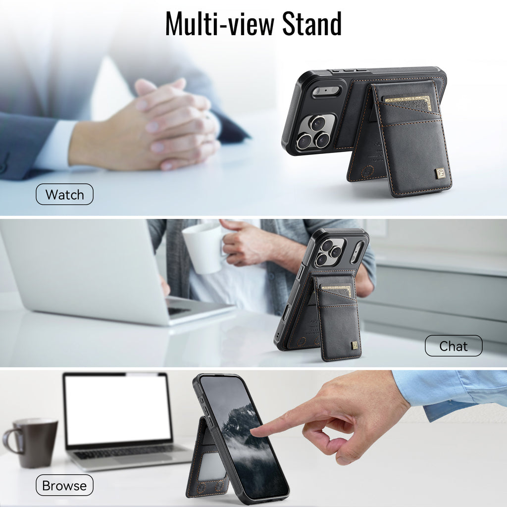 AUTSPACE for iPhone 17 Pro Max Case  A12 Leather Back Cover with Magnetic Detachable Card Bag Kickstand