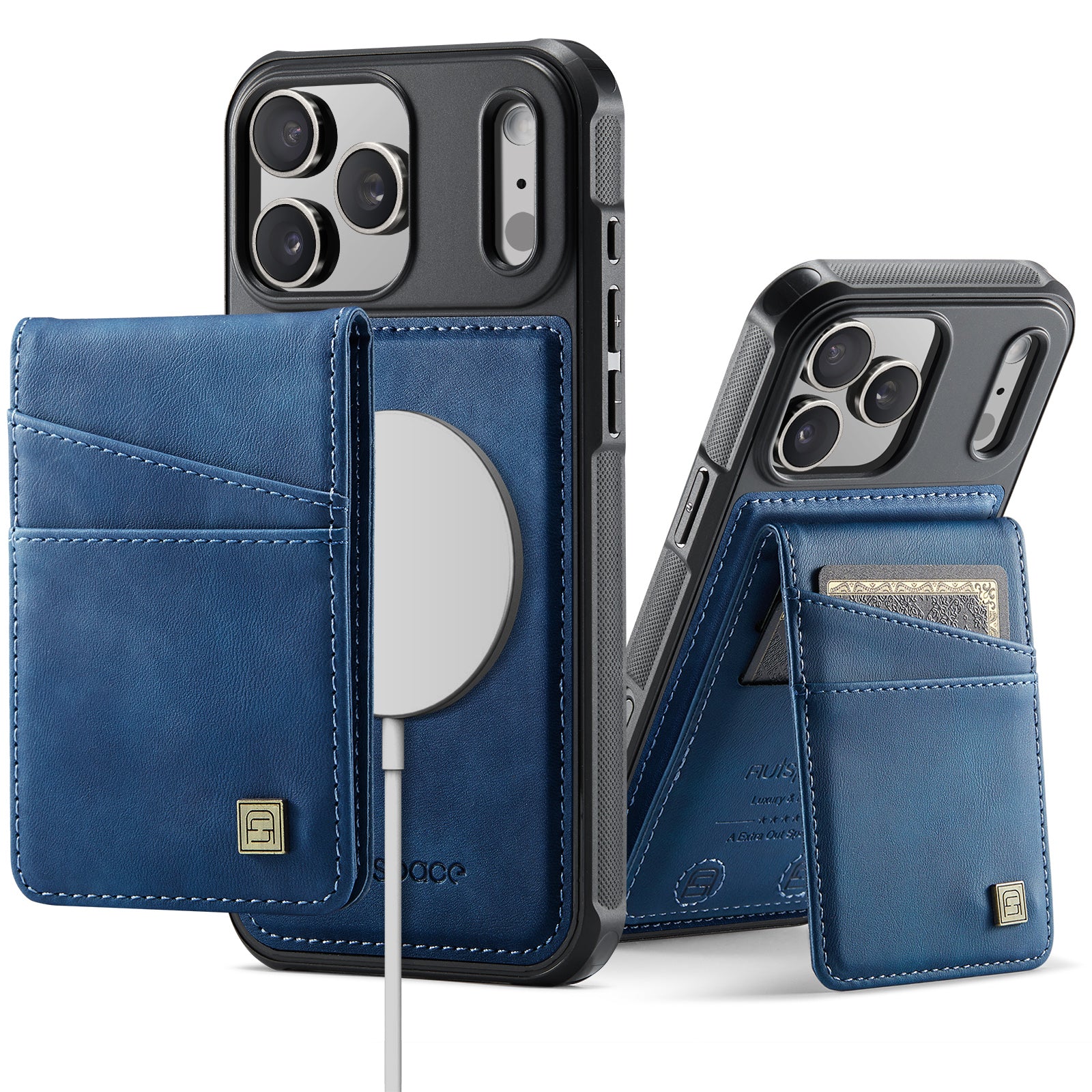 AUTSPACE A12 iPhone 17 Pro Max Leather Case with Detachable Card Bag & Kickstand